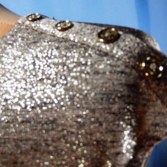 Calvin Klein Gold Shimmer Ruched Sleeveless Top Button Accents on Shoulder Small - Picture 9 of 14